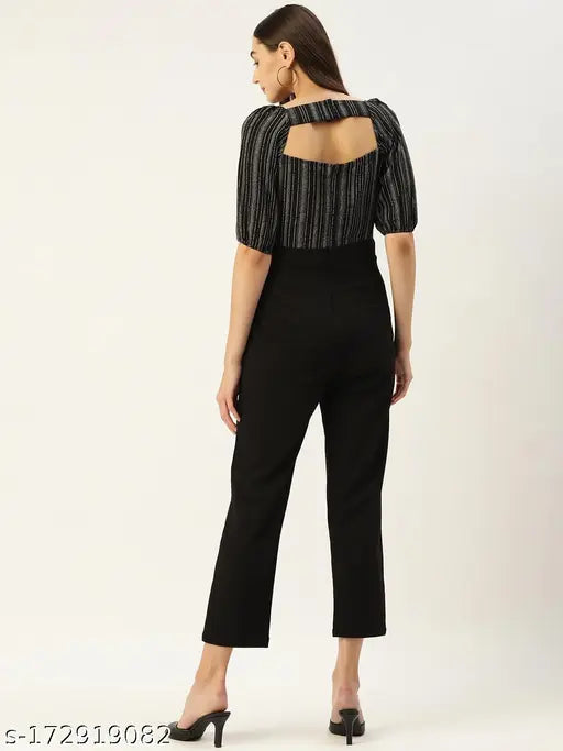 Magnetic Designs Black & White Striped Basic Jumpsuit