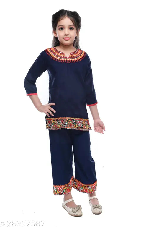 Bhatia enterprise Kids Girls Kurti Plazo (NVY BLU)