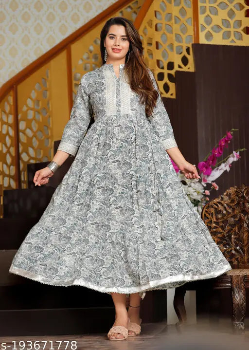 New Style beautiful Rayon Grey Kurti. (Gown)