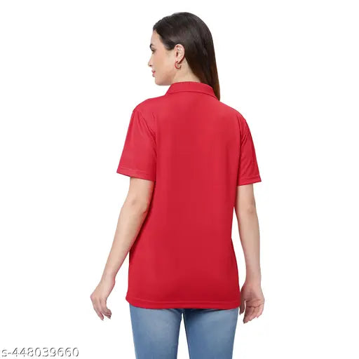 MAHANANDI'S Polo T-Shirt for Women Plain T-Shirt,Casual T-Shirt,Loose Fit T-Shirt, Women Tees,Plain T-Shirt for Women ( Red )