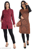 LUFEEP MULTICOLOURED WOMEN WOOLEN KURTA AND CARDIGAN PACK OF 2