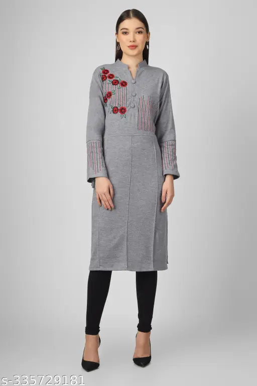 CHRISTY'S COLLECTION Women's Embroidery Work Woolen Long Kurta