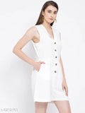 Oxolloxo Solid Color Regular Fit White Women Cotton Playsuit