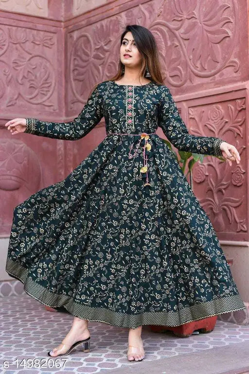 Stylish Kurtis Floral Printed Anarkali Style Ankle Length Gown Kurti with Dori Having Tassels