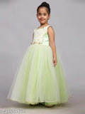 Toy Balloon Kids Parrot Green Full length Girls Printed Party wear Gown Dress