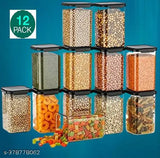 Storage Containers & Jars For Kitchen Organizer Set Capacity-1100 ml, Grocery Container, Pantry Organization, Unbreakable Plastic, Air-Tight, BPA Free, Square Design, Set of (12)