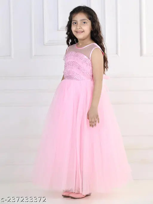 Toy Balloon Kids Baby Pink Embellished Full Length Girls Party Wear Gown Dress