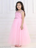 Toy Balloon Kids Baby Pink Embellished Full Length Girls Party Wear Gown Dress