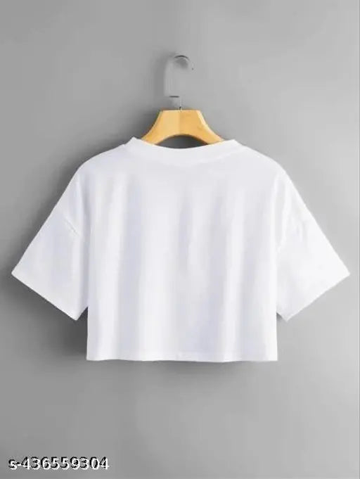 Crze Fashion Crop Top New Latest Design Round Neck White T shirt For Girl's