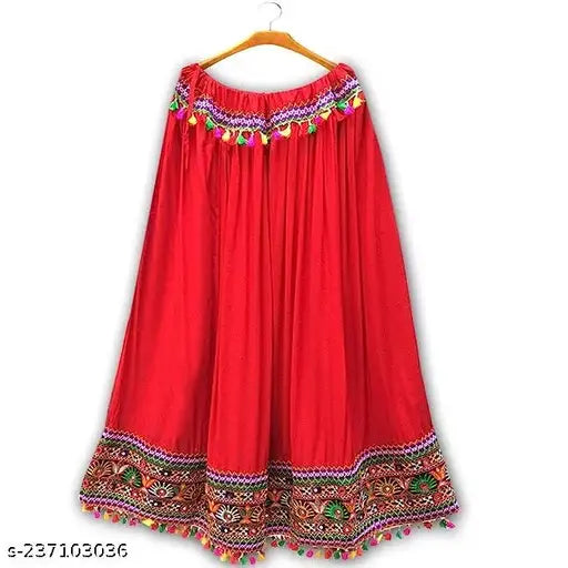 Radhika Women's Fashion Long Indian Gujrati Lehenga Skirt (Red) Free Size