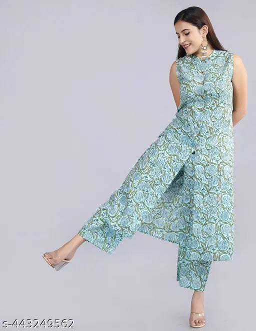 Cotton Green Kurta With Palazzo