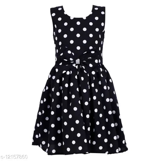 Klowvila Fashion Girl's Poly Crape Polka Dot Casual Wear Frock