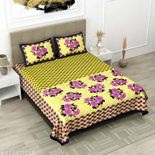 100% Pure Cotton Premium Quality Jaipuri Printed Super King Size Bedsheet With 2 Designer Pillow Covers