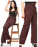 |Women Premium Cotton Wide Leg 4 Pocket Cargos/Trousers | Relaxed Fit Cargo Pants with Insert Pocket