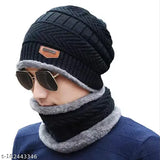 Latest Fashion Winter Woolen Caps with Scarf Set | Stretch Warm Snow Proof Winter Beanie Caps for Men