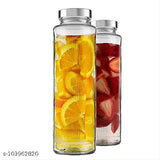 CROCO JAR-Glass Water Bottle with Leak-Proof Airtight Stainless Steel Lid for Water, Smoothie, Juices - Reusable Travel Glass Drinking Fridge Bottles - 750ml (Set Of 2)