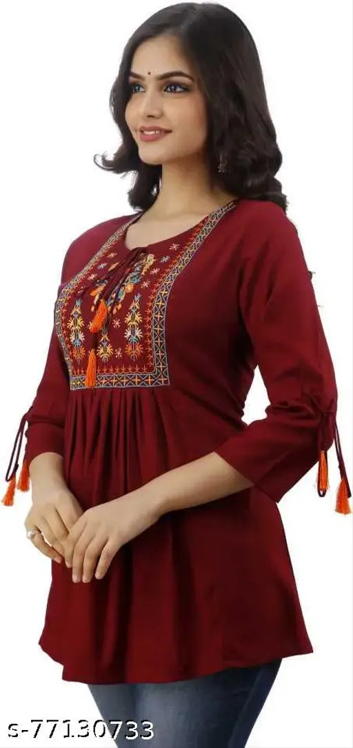 Women Embroidered Rayon Cape Top Kurta