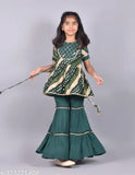 Kidaroo Girl's Rayon Printed kurta and Sharara Set