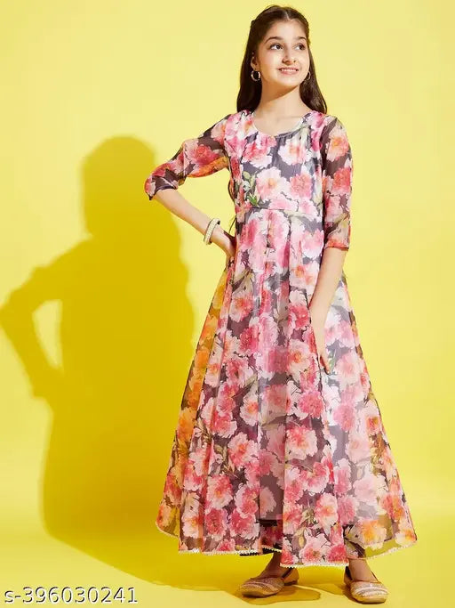 Cherry Jerry Floral Printed Orgenza Maxi Dress