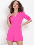 Oxolloxo Solid Color Regular Fit Pink Women Polyester Playsuit