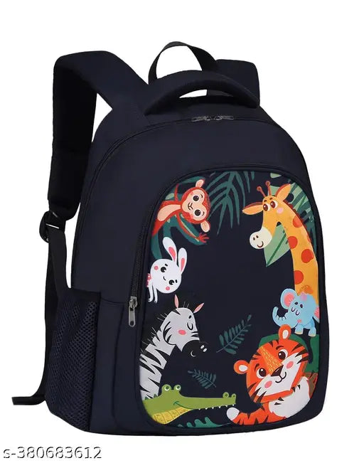 Frantic Waterproof Polyester 26 L School Backpack with Pencil/Staionery Pouch School Bag Daypack Picnic Bag For School Going Boys & Girls (Bk_Blue_Animals_24_A)