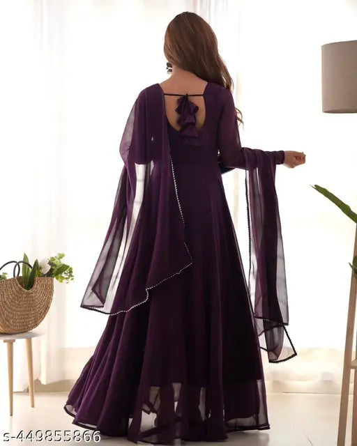 Women Purple Anarkali Fit and Flare Gown with Dupatta |