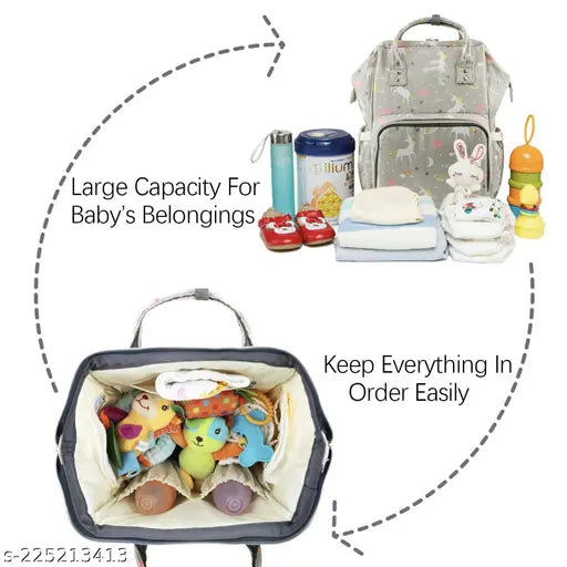 kidsify Premium Diaper Bag for Mothers | Spacious Waterproof Backpack with Multiple Pockets to Easily Organise Baby Essentials, Various Sized Pockets (Unicon Print grey )