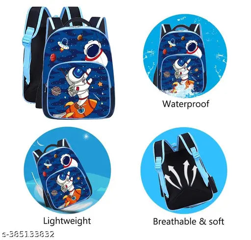 Polyester 26 L School Backpack With Pencil School Bag Class 1 to 8 Daypack(BK_Blue_Flying_Rocket_24)