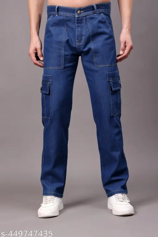 Stylish 6 Pockets Denim Cargo For Mens