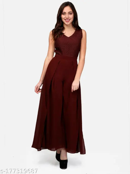 Women Brown Lace Layered Basic Jumpsuit