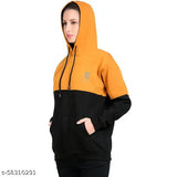 Chanda Khuba Women's Mustard Orange & Black Sweatshirt Full Sleeve Kangaroo Pocket Pullover hoodies - CKHD-G-07-01