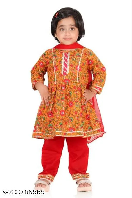 Ethnic Wear Blue Floral Printed Kurti With Pant & Dupatta Set For Girls