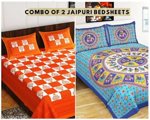 Jaipuri new Trendy Double Bed Bedsheet Combo Pack 2 Bedsheet with 4 Pillow Cover