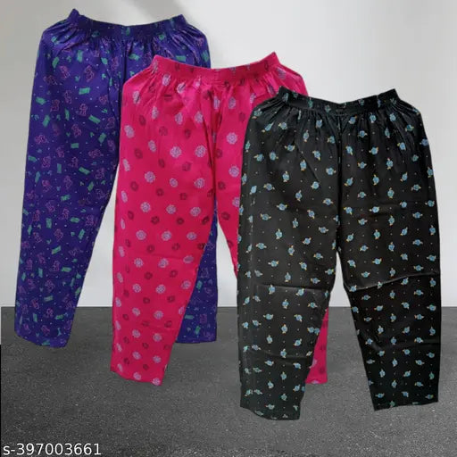 SSE 3 Women's Cotton All Over Print Pajama Bottom Pack of 3 GIRLS PRINTED PYJAMA - 100% COTTON - 3 PCS PACK