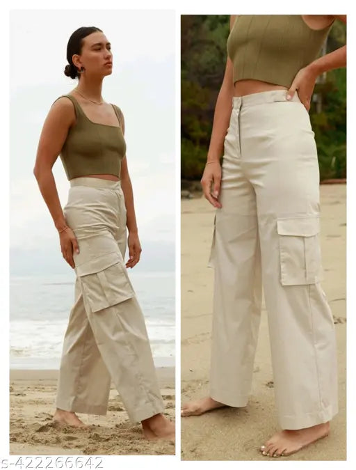 Cream Cargo four pocket pant for woman