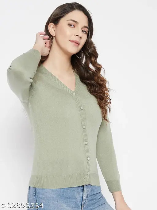 Zigo's Super Warm Super Soft V Neck Full Sleeves Solid Cardigan