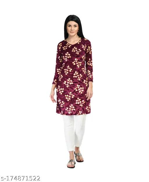 KAVYA Women Digital Printed Velvet Warm Kurtis for Winters [Pack of 1]