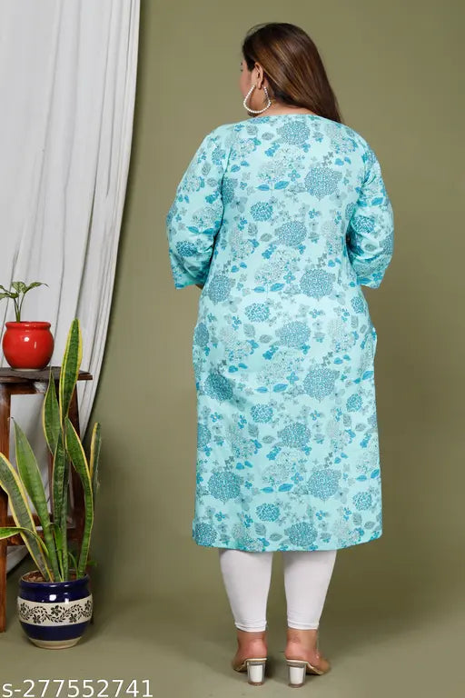 Swasti Women Plus Size Printed CottonStraight Kurta (Light Blue)