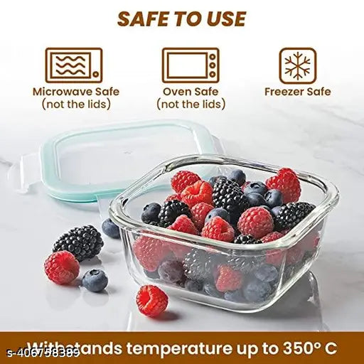 Glass Launch Box Set Of 3 With 400ml, 600ml & 800ml Rectangle Glass Containers With Lids For Food Storage And Break Free Detachable Locks, Oven Safe, Microwave Safe And Freezer Safe - Set Of 3 Rectangle Transparent X