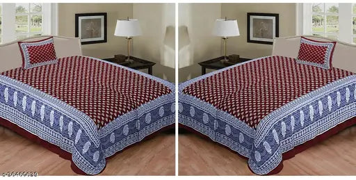 Set of 2 Jaipuri Single Bed Bedsheet Combo Pack with 2 Pillow Cover