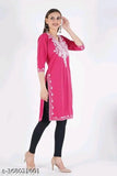 Stylish Wool Fleece Embroidered A-Line Kurta for Women | Pink Kurti | Embroidered Woolen Kurti | Winter A-Line Kurta | Party Wear Wool Kurti | Winterwear For Women |