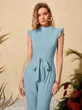 Classy New Launch Mock-Neck Ruffle Cuff Self Belted Jumpsuit