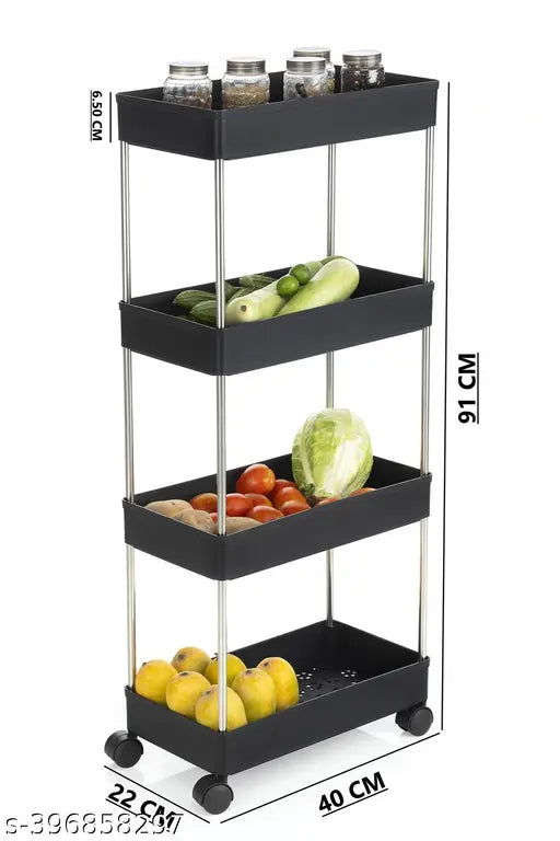 ELIGHTWAY MART Vegetable Kitchen Trolley Plastic ( Shelve-4/BLACK )