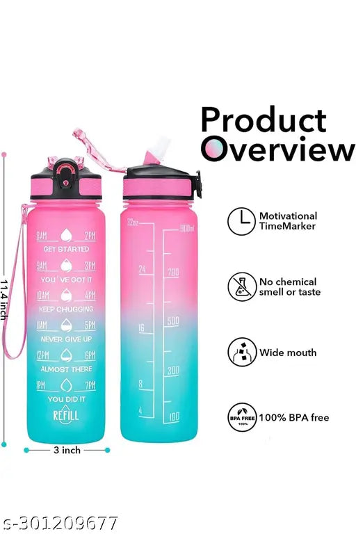 Unbreakable Water Bottle 1 L with Motivational Time Marker, Leakproof Durable BPA Free Non-Toxic Water bottle for office,Water bottle for gym