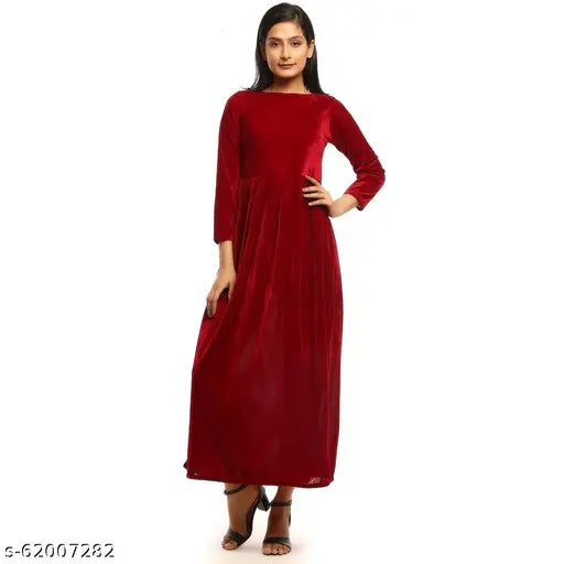 Women's Fit and Flare Solid Red Winter Kurti