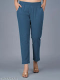 Quaclo Combo of 2 Cotton Women Teal Blue and Grey Trouser Pants