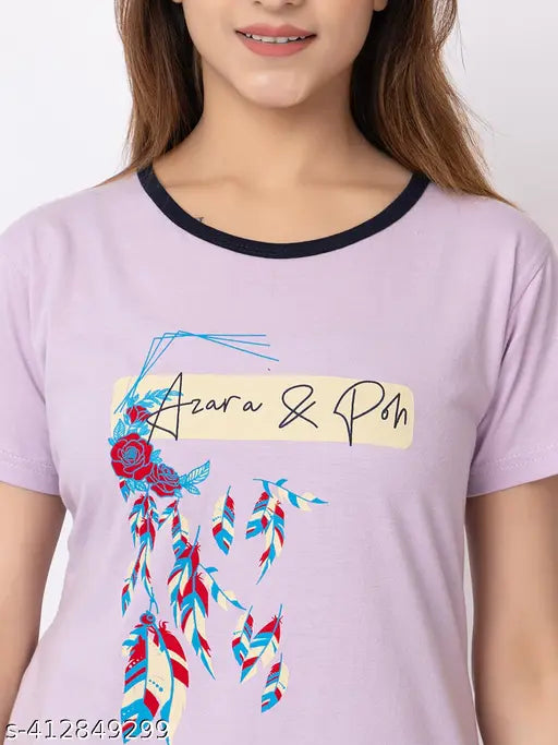 Women's Summer Wear Regular Fit Pure Cotton Printed Top/T-Shirt One Pocket At Right Side