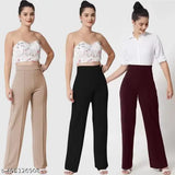 High-waisted Trendy bell bottoms high-rise trouser pants for women Combo of 3