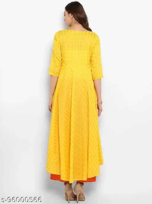 Mbe Yellow Cotton Latkan Anarkali Kurta