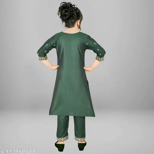 Girl's All-Over Embroidered Kurta with Trousers set